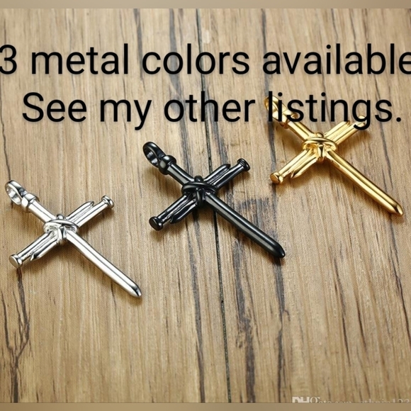 BLACK over Stainless Steel Nails & Rope Cross pendant necklace - Picture 5 of 5